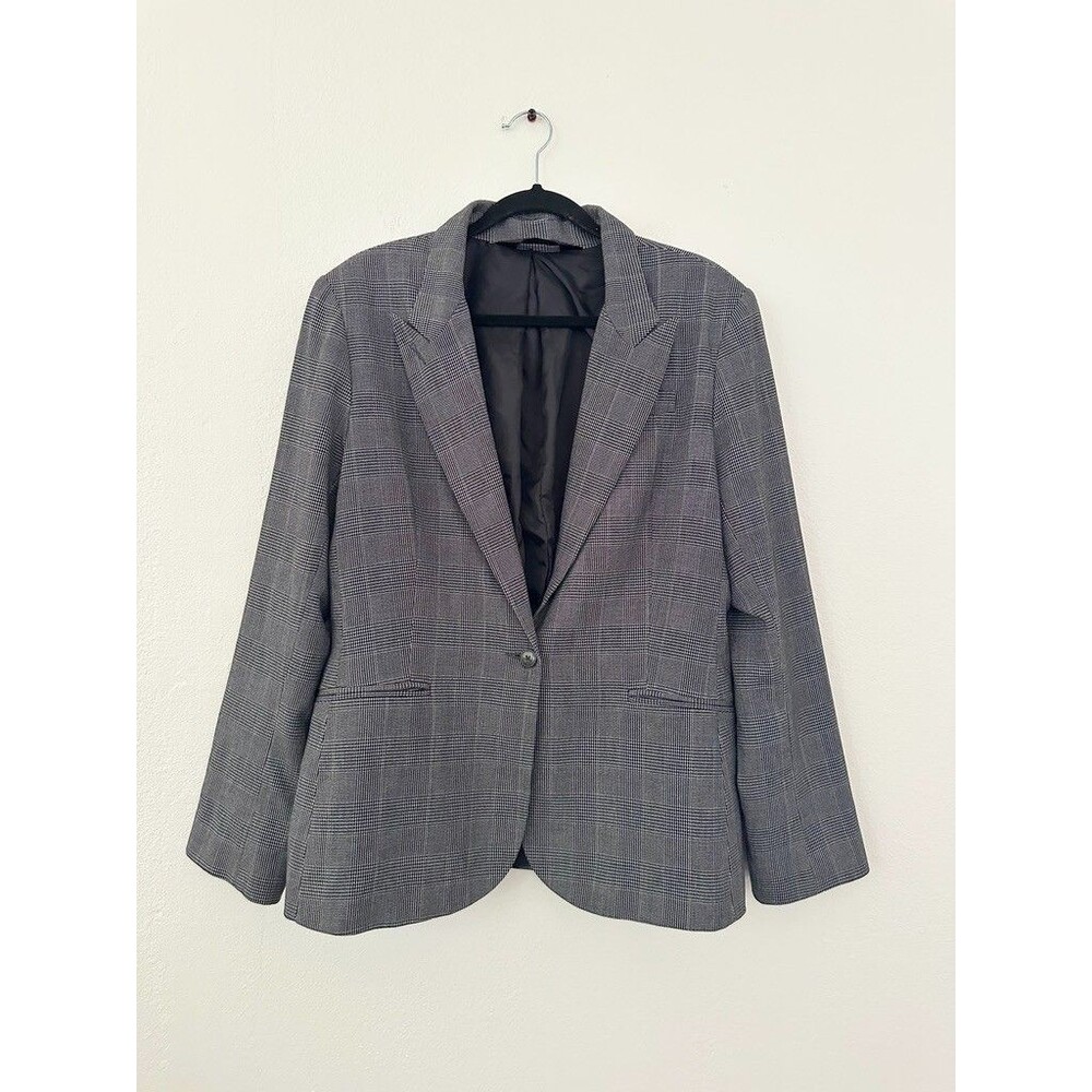 Normakamali Boyfriend Blazer Windsor Plaid Gray One Button Career Women's Sz 18